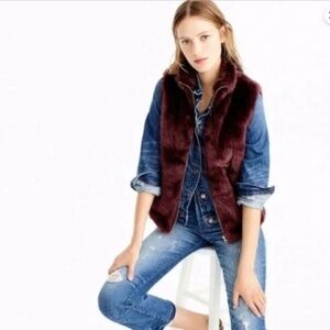 New With Tags J.CREW SZ XXS Burgundy Faux Fur Vest